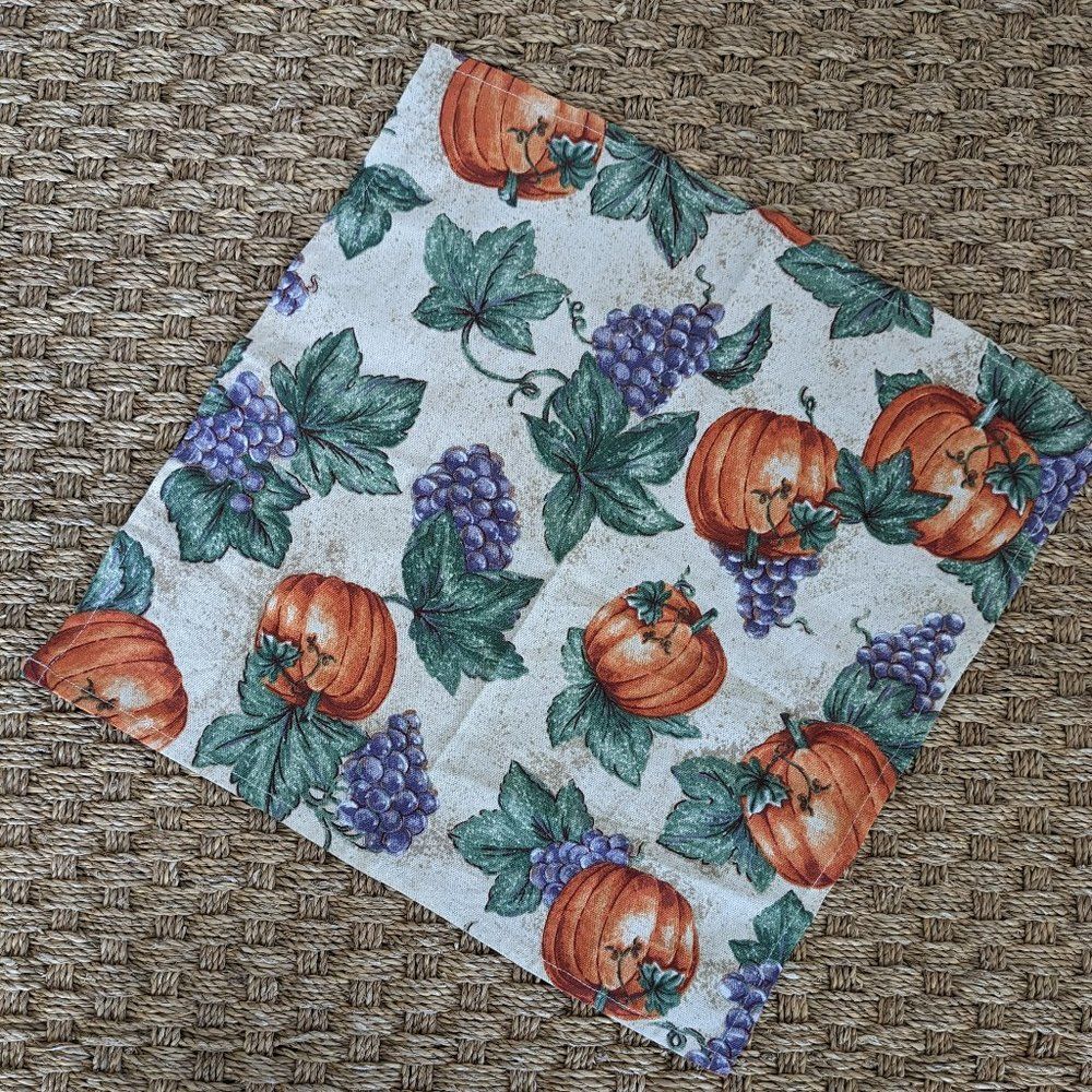 Vintage Fabric Placemat with Pumpkins, Grapes and Leaves